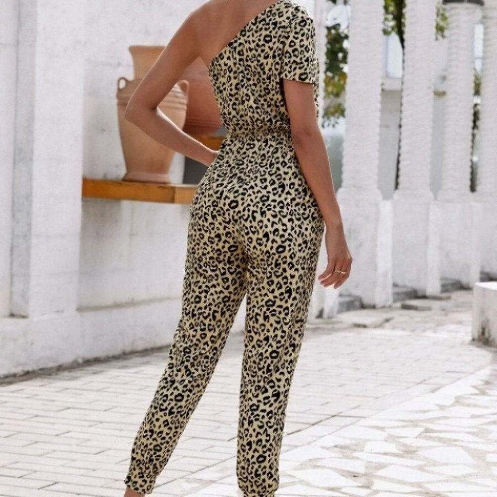 Leopard Print One Shoulder Jumpsuit - Picture 5 of 6